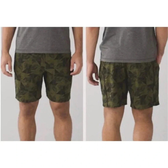 Lulu Lemon Mens Athletica Pace Breaker Lined Geometric Short Green Sz Medium - Picture 1 of 16